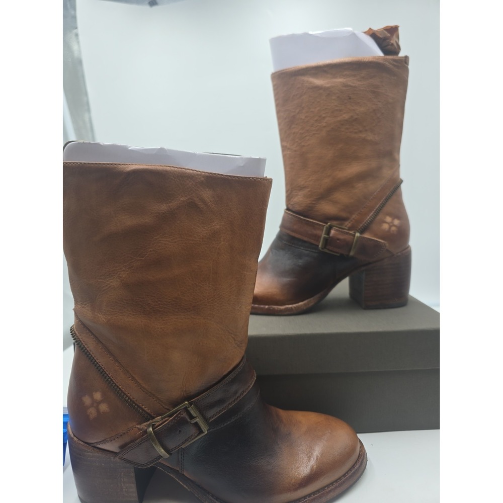 Patricia Nash Lombardy Women's Boots 8.5 Tan Leather Western Harness Moto Boho - Picture 7 of 16
